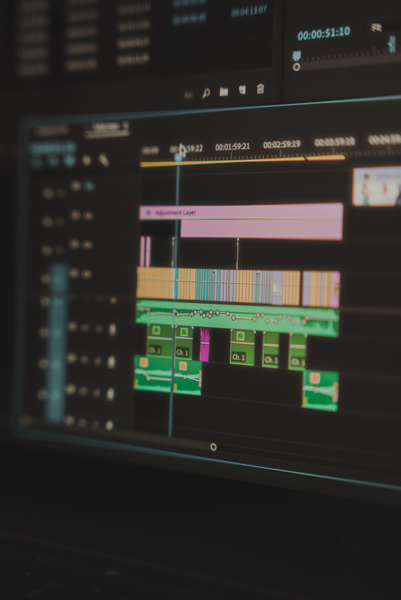 Video editing timeline on a computer screen