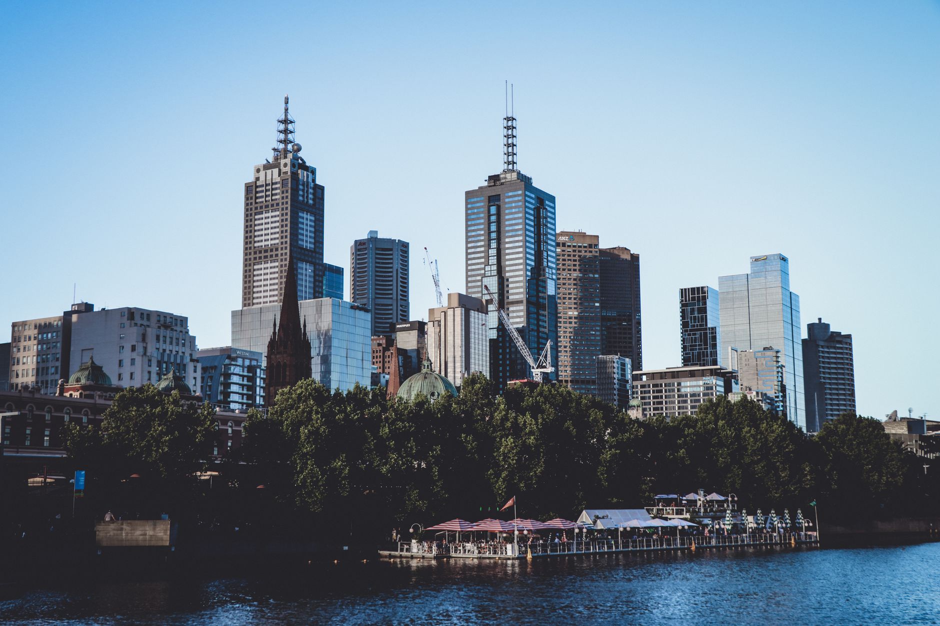 Melbourne city skyline over the water