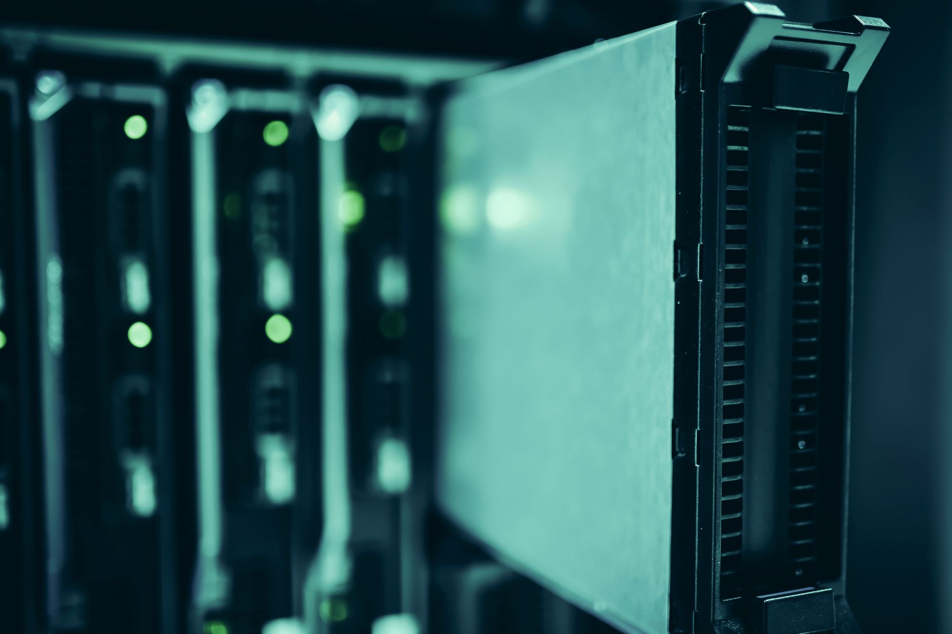 Close-up of active server racks