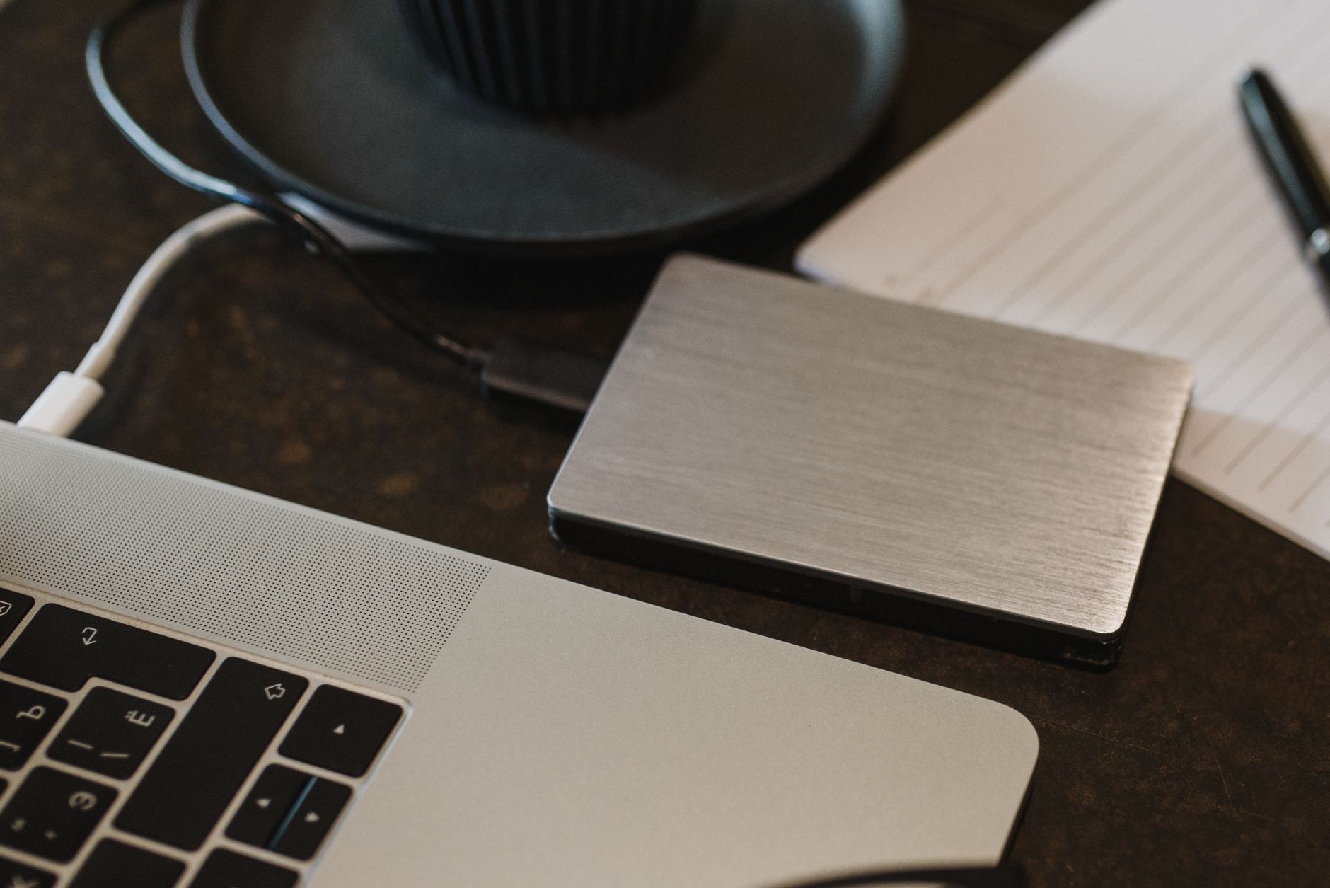 Backup drive connected to a laptop